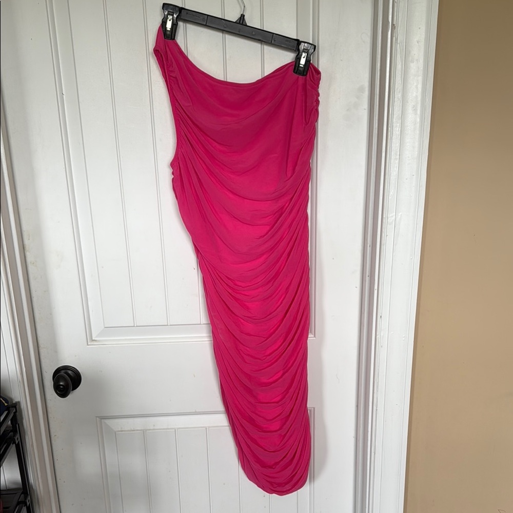 Pretty Garden Elegant Pink Ruched One Strap Women's Dress